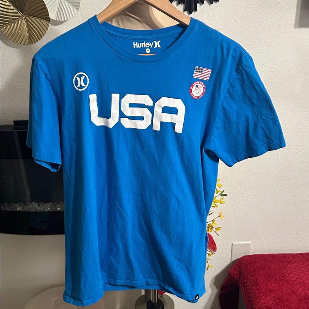 Hurley USA Blue T-Shirt with Flag Patch